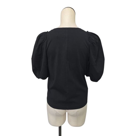 NWT Madewell Puff Sleeve Top Black Short Sleeve Crew Neck Tee Size Small NT331 - Picture 2 of 10